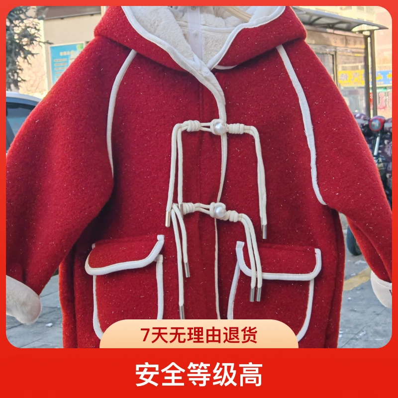 外套宝宝呢大衣毛呢冬装连帽纯色A类加厚小童洋气休闲风