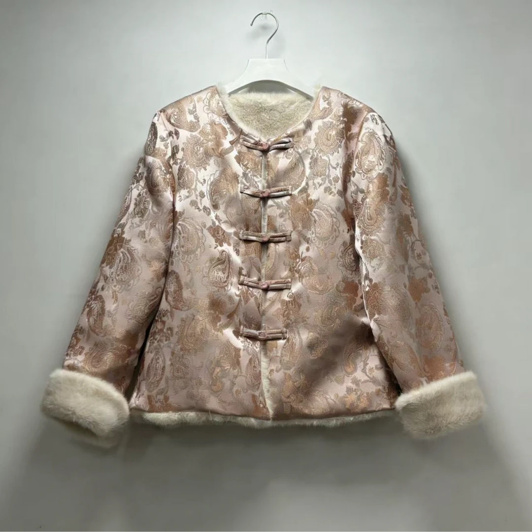 新中式国风冬季加厚水貂毛双面穿气质百搭外套