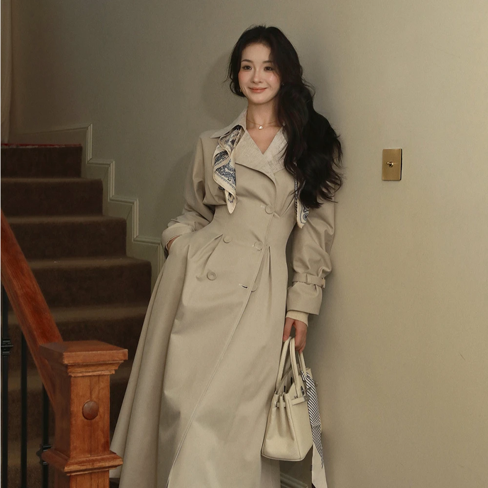 李不婉【焦点】设计感风衣气质温柔风高级感灰卡其色中长款大衣外套