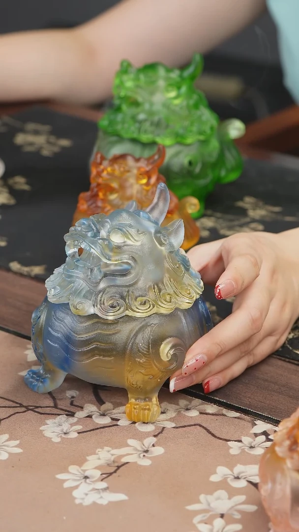 手工艺品琉璃彩色狻猊香炉中号