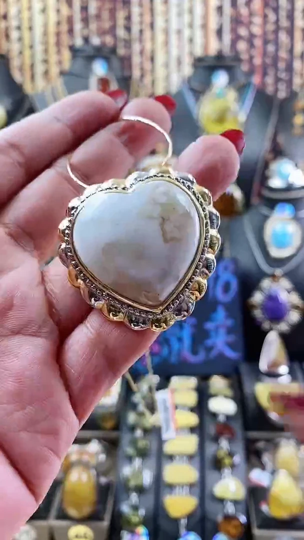 玛瑙/玉髓颈饰银S925镶嵌樱花玛瑙心形吊坠胸针两用款