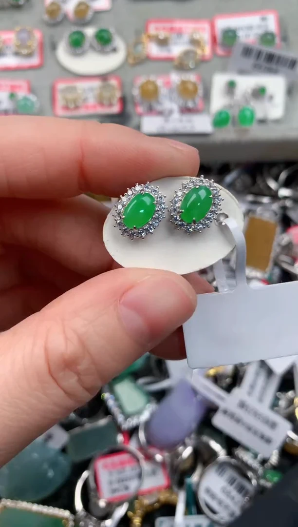 银S925镶嵌戒指翡翠666---3