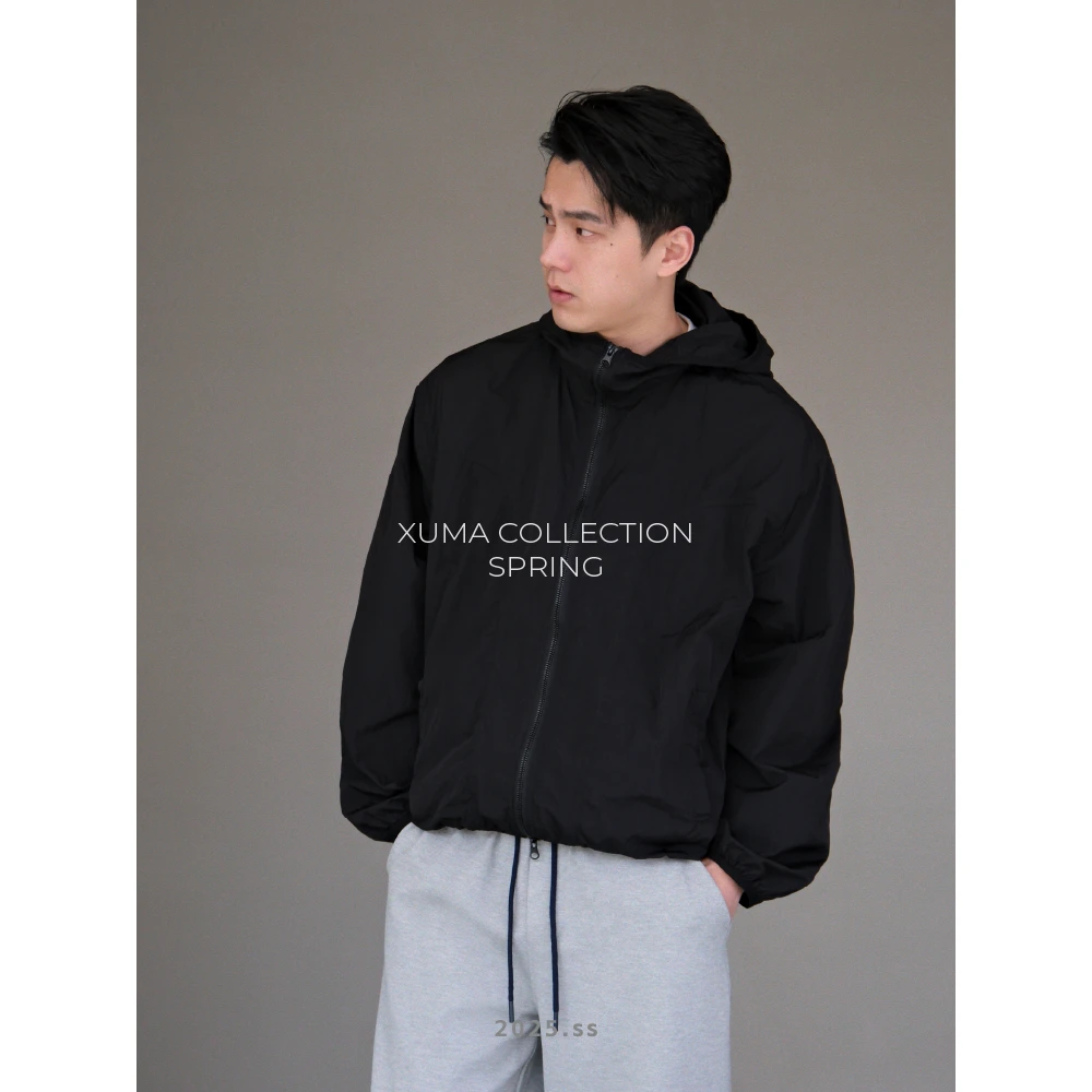 【XUMA】2025春季半拉链防风户外运动纯色宽松通勤套头冲锋衣夹克