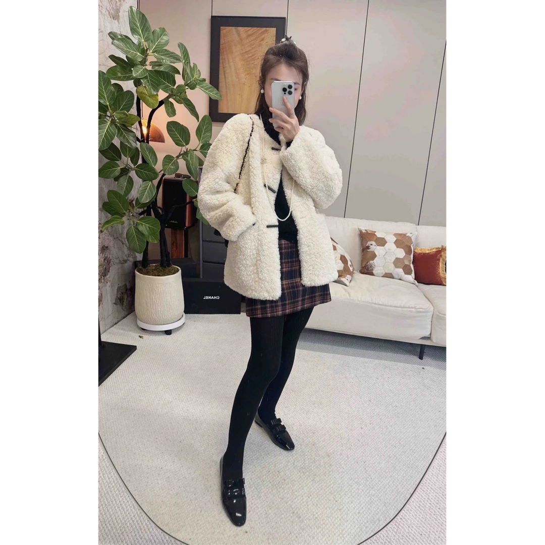 （云朵绒）时尚仿羊糕毛显气质通勤百搭皮毛一体云朵绒外套深圳南