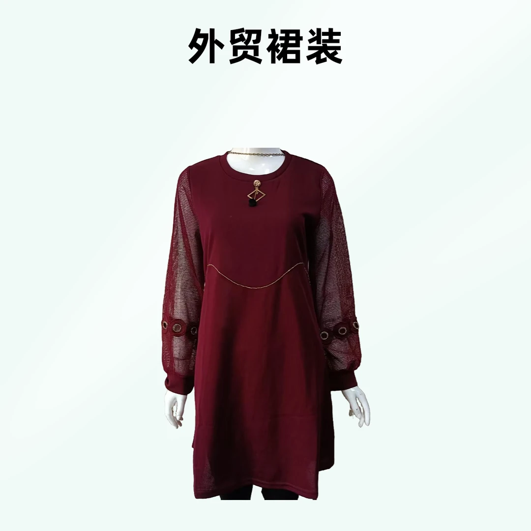 外贸清仓镂空长袖连衣裙时尚气质休闲百搭女士夏季中长款断码剪标