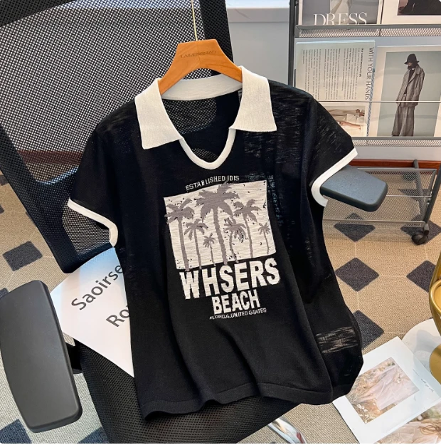 【大码】922-2夏季新款韩版针织短袖T恤宽松显瘦针织短袖上衣女