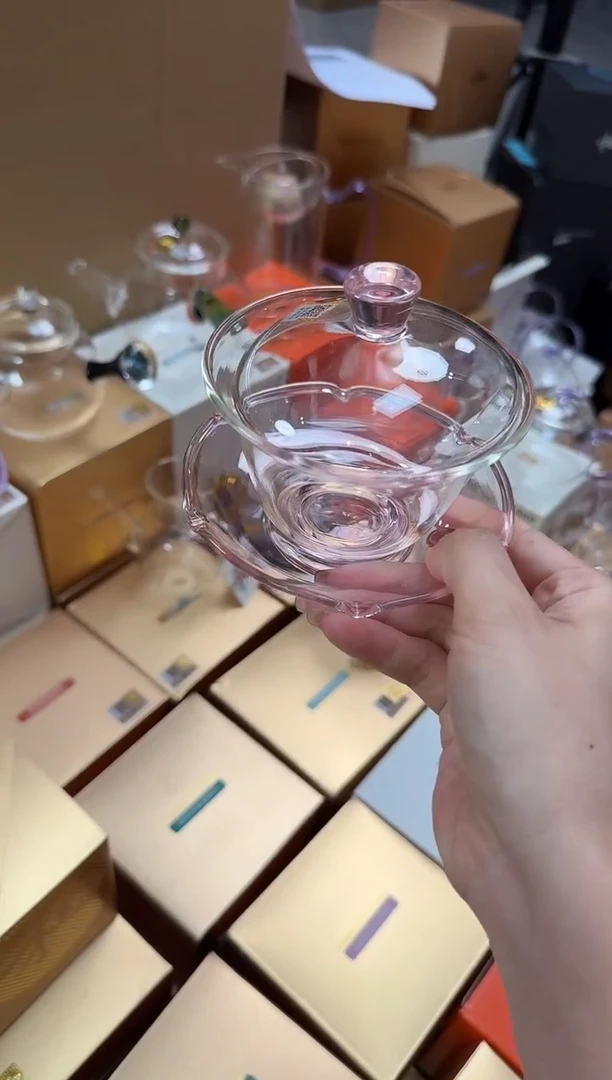 @@禾器晶彩荷叶盖碗浅粉色