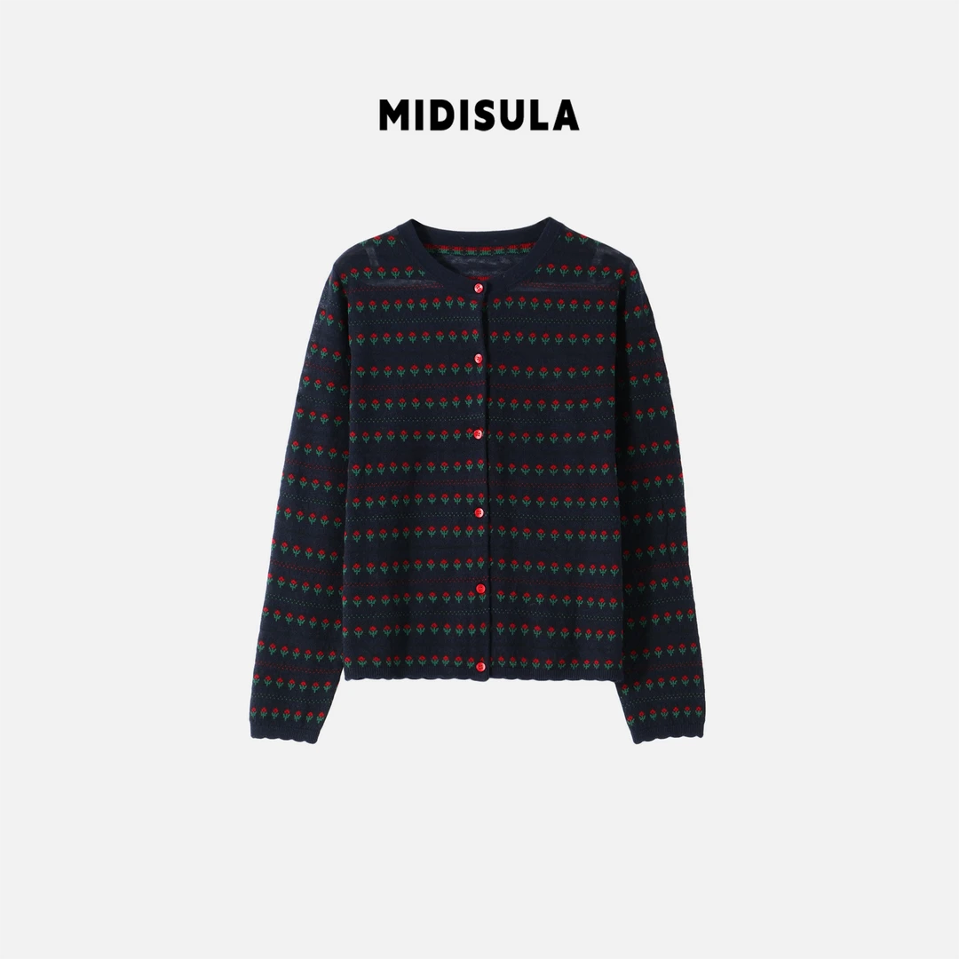 MDSL·法式提花织韵琥珀流光小花时尚圆领长袖开衫01523