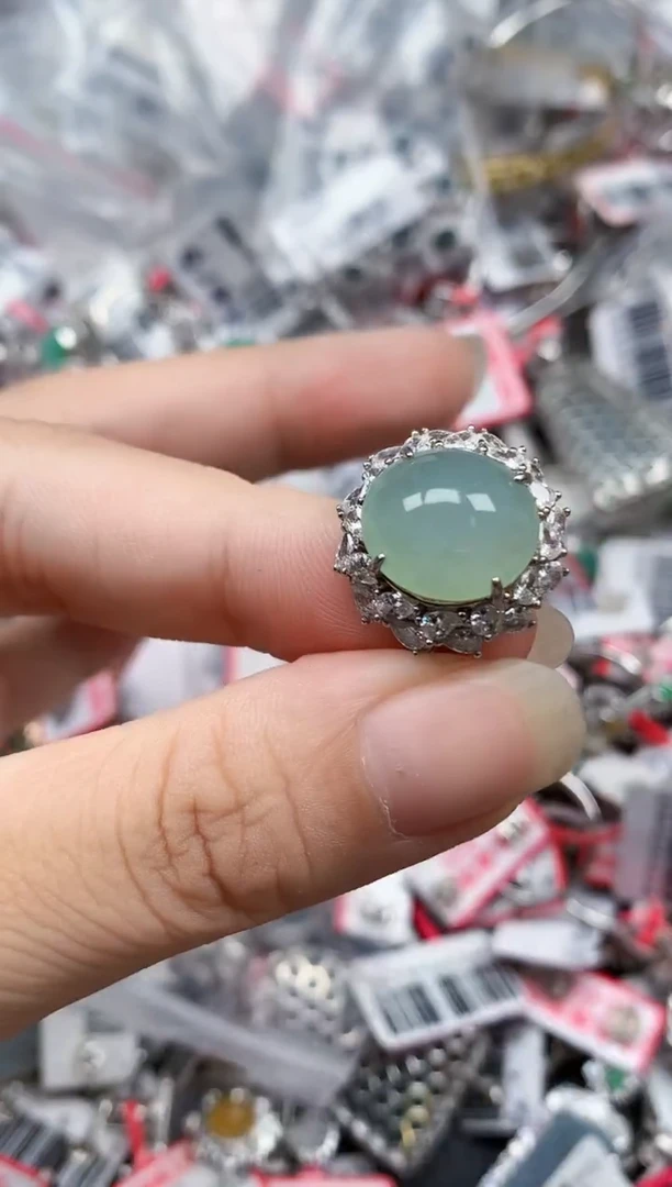 银S925镶嵌戒指翡翠天然A货缅甸翡翠