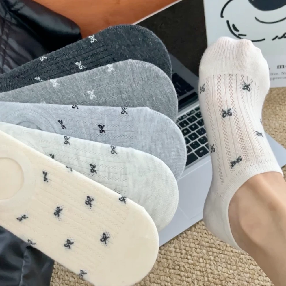 Jan18蝴蝶结ins风女士袜子船袜浅口夏季薄款防滑不掉跟隐形透气袜