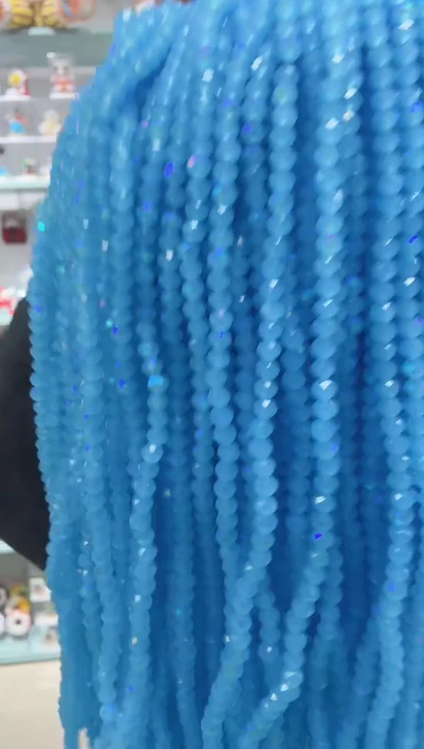 玻璃A39卡4水晶扁10条微光彩湖蓝玉