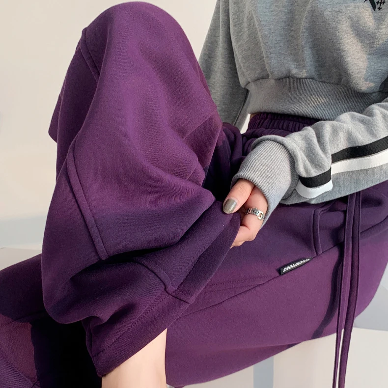 80-160斤香蕉裤女秋冬加绒新款宽松显瘦运动长裤子直筒休闲阔腿裤