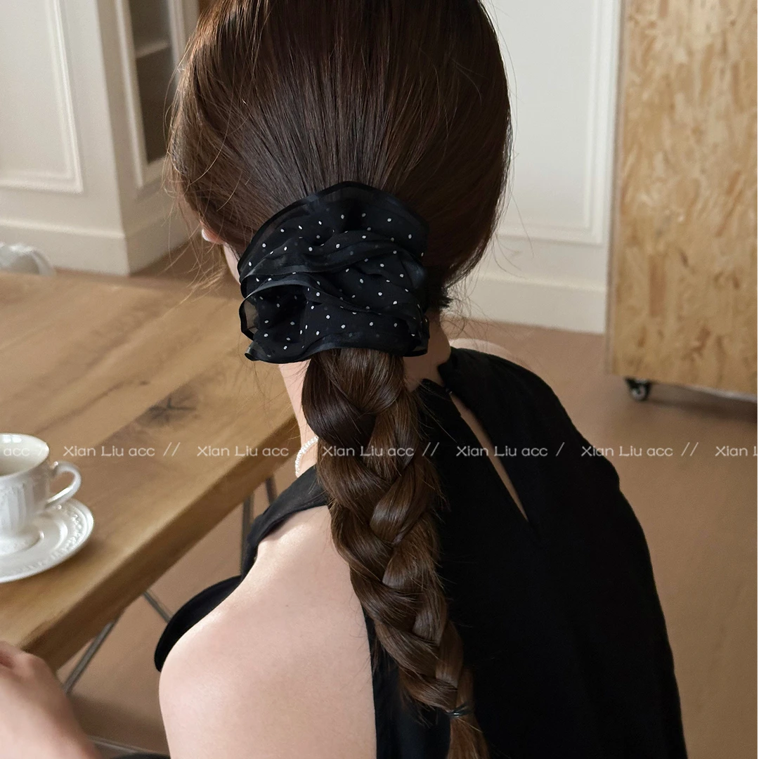 韩系波点网纱大肠发圈女2025新款扎头发绳低马尾丸子头绳百搭发饰