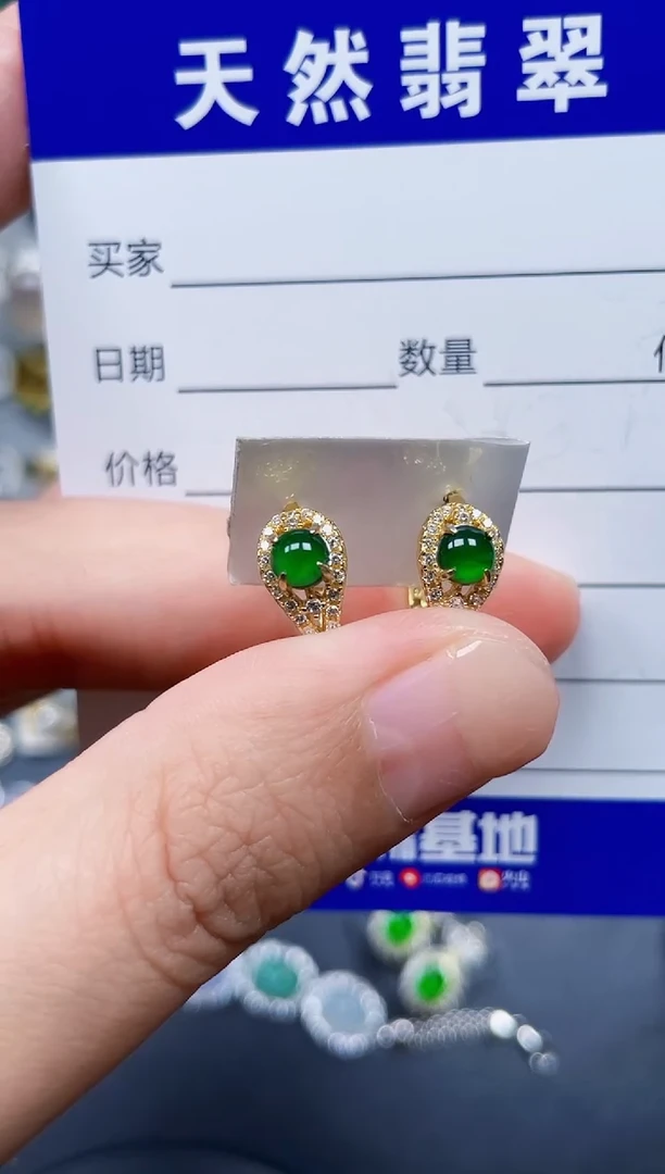 银S925镶嵌翡翠耳饰359