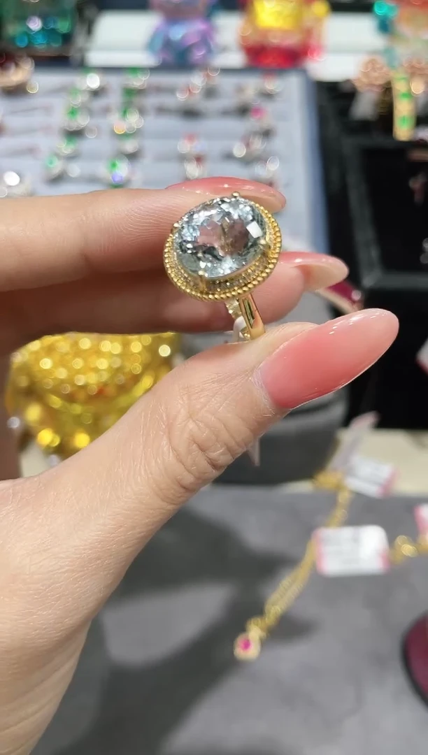 海蓝宝石戒指18K金镶嵌戒指