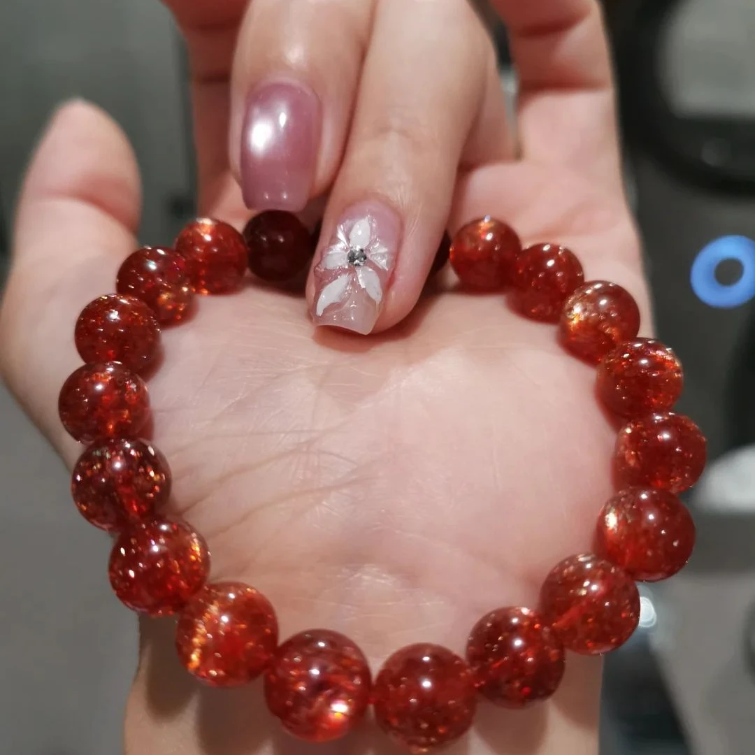 天然辣椒油金太阳长石手工手串男女款轻奢时尚饰品礼物多样性发一