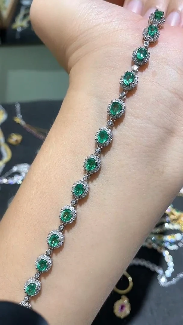 手链银S925镶嵌祖母绿手链