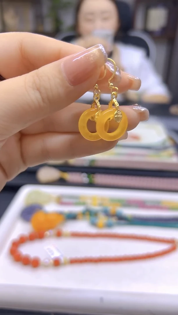 翡翠14K金镶嵌耳饰DIY款E360