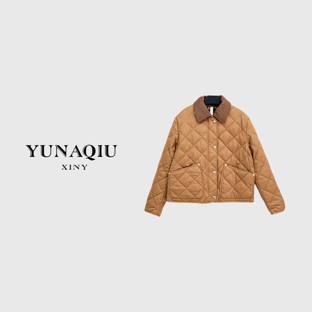 YUNAQIU-短款休闲百搭保暖菱形秋冬冬季菱格外套-8698