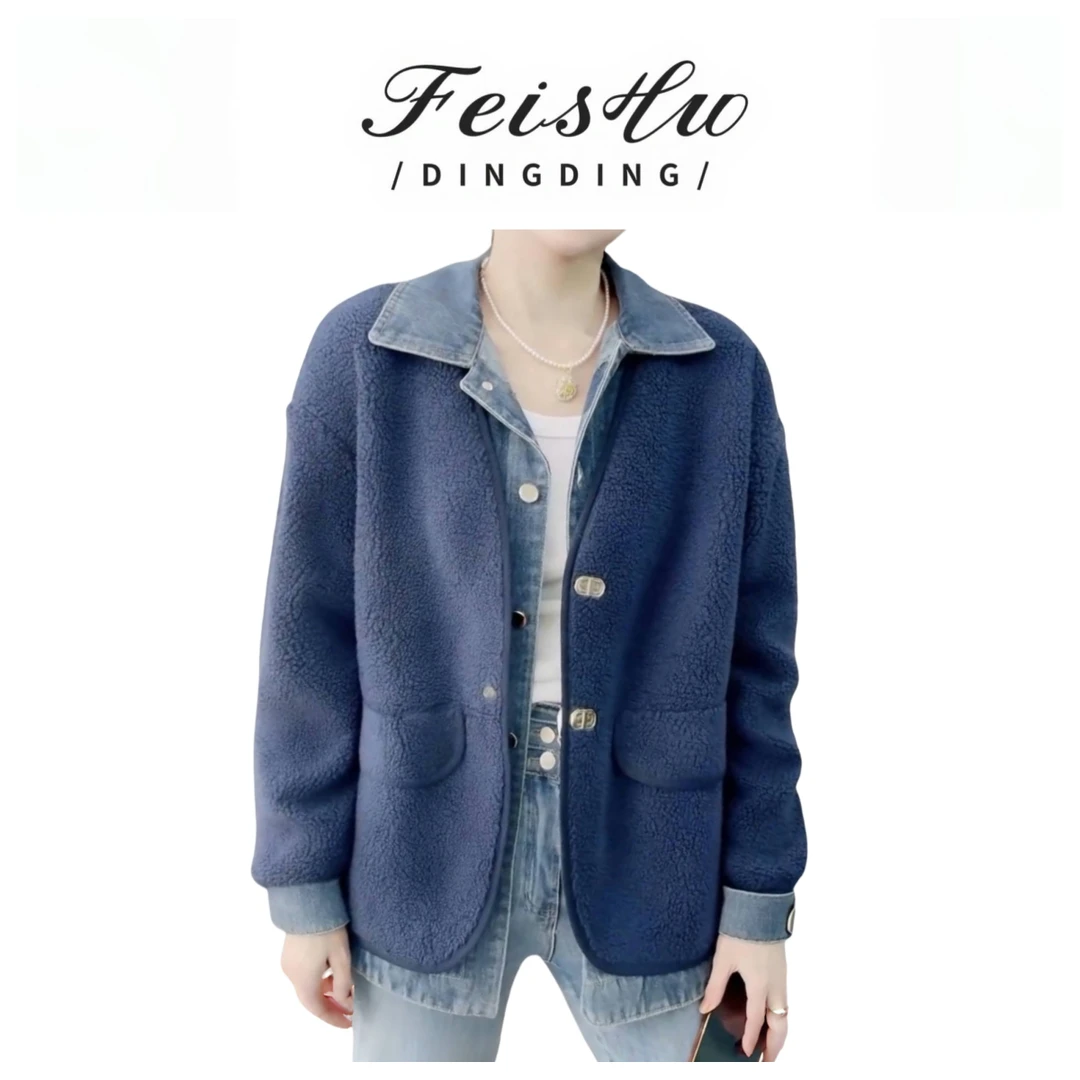 W888女韩版休闲风拼接包袖短外套女士设计师秋冬