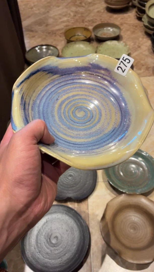 瓷片1*6275手工霞光花边盘1个