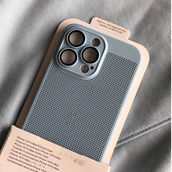 适用苹果16promax手机壳超薄网孔散热15防摔硬壳自带镜头膜防指纹