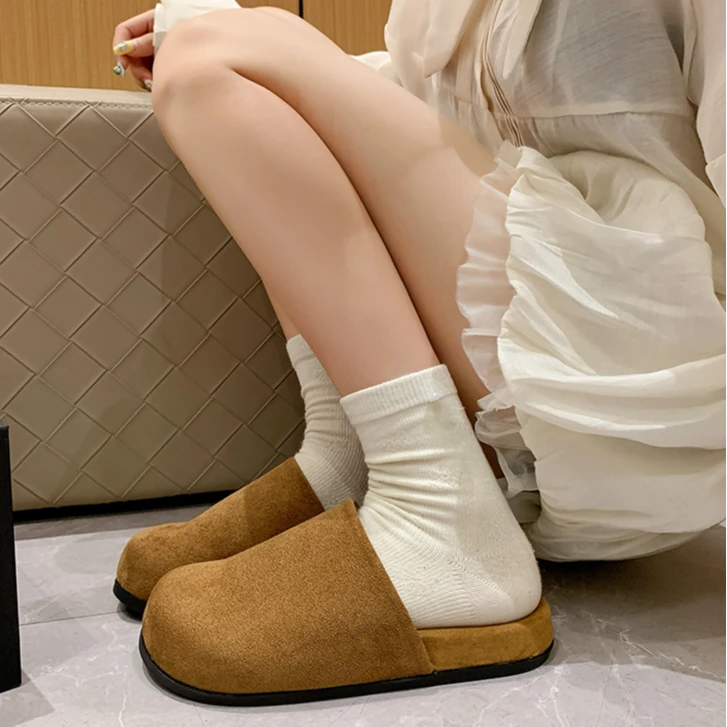 复古厚底包头半拖鞋女2025新款秋季外穿勃肯鞋软底懒人博肯穆勒鞋