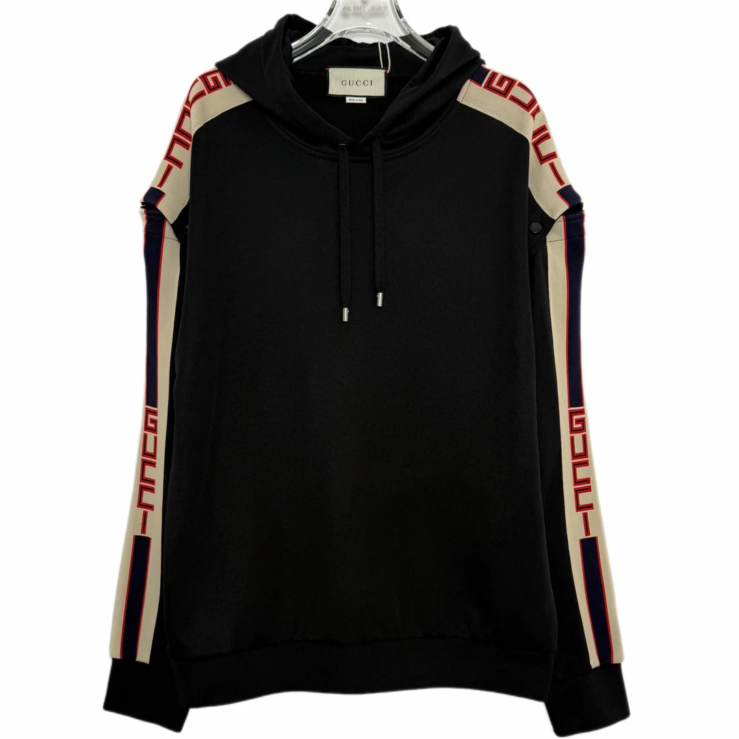 99新 GUCCI/古驰 黑色侧logo可拆卸帽衫卫衣 J1955 175/92A码 CS