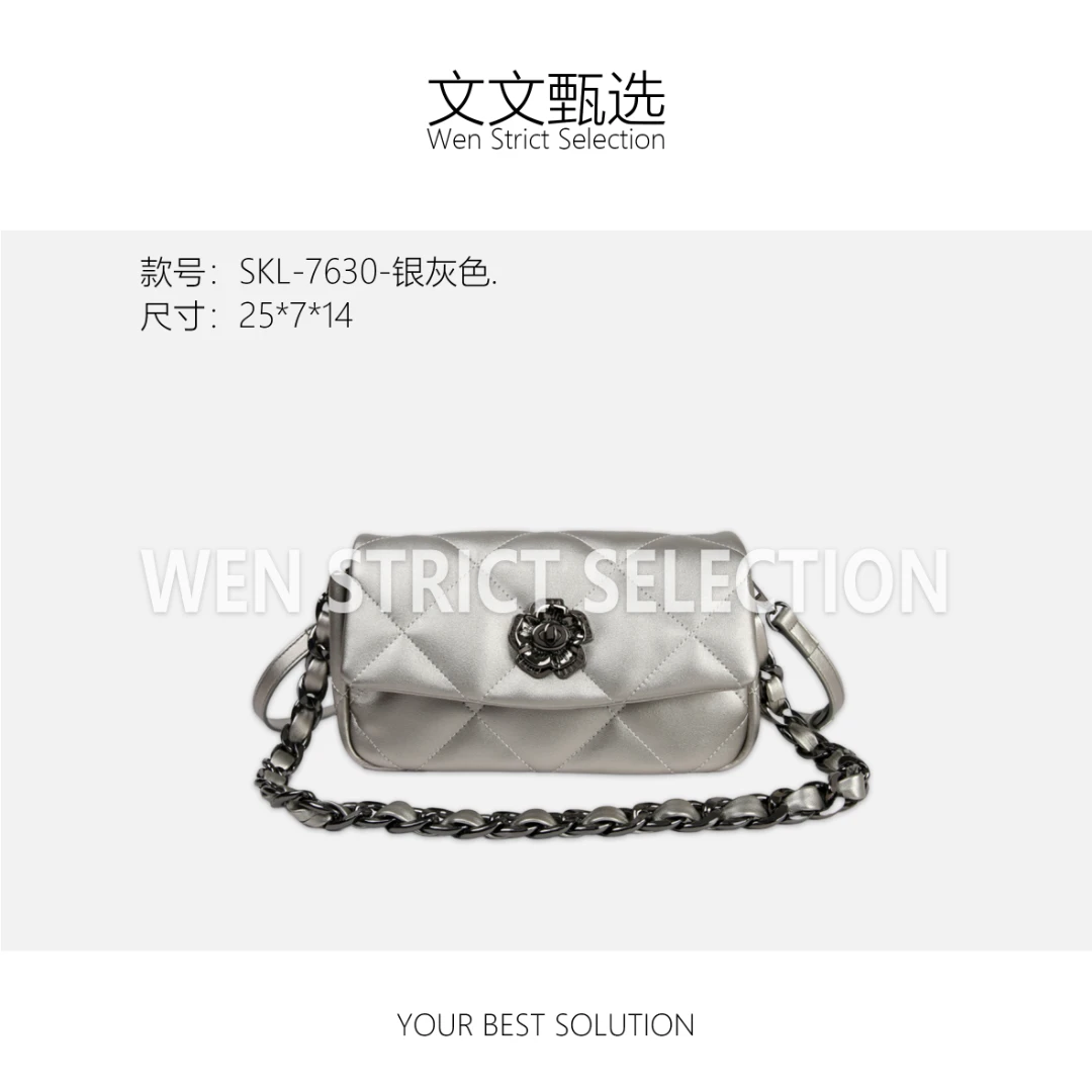 【文文甄选】SKL-7630-银灰色 轻奢时尚百搭新款女包