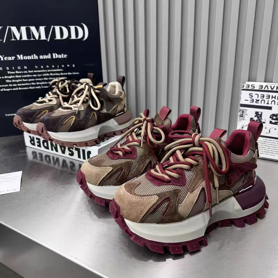 欧货2025秋季新款时尚百搭小个子增高松糕厚底休闲运动老爹鞋