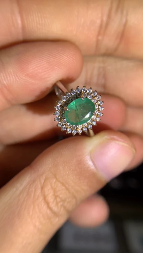 【闪购商品】祖母绿戒指银S925镶嵌活口