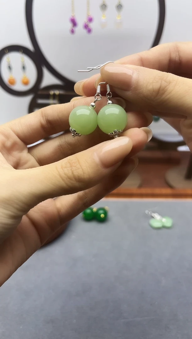 银S925镶嵌和田玉耳饰003000