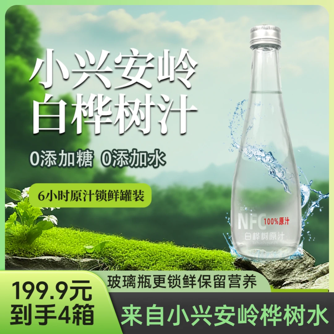 白桦树汁100%原汁原液天然植物饮料小兴安岭桦树水310ml*12瓶
