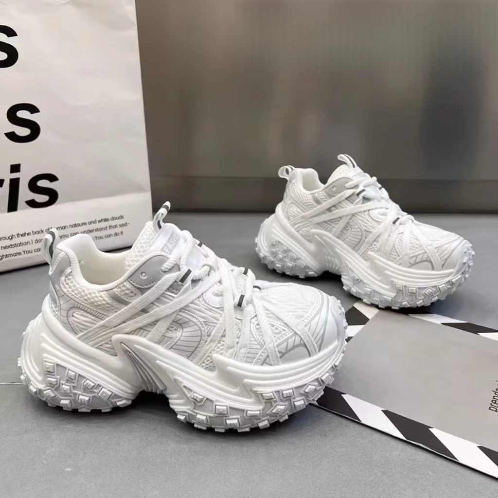 欧货时尚轮胎厚底老爹鞋女鞋2025春季新款透气增高百搭休闲运动鞋