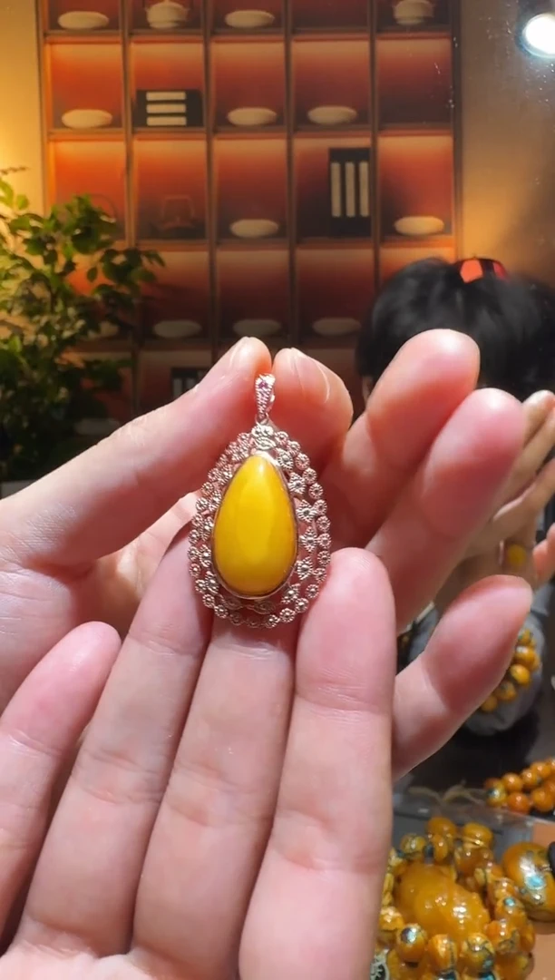 蜜蜡颈饰银S925镶嵌0843天然蜜蜡珠宝奇石