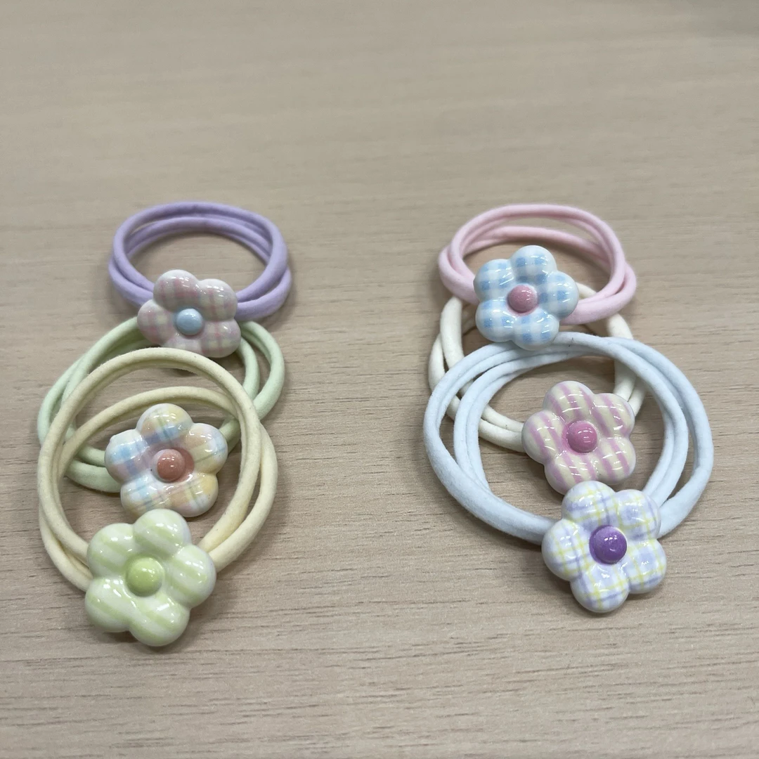 【小魏总珠宝】新款三色奶油花朵毛巾圈发绳（3根）柔软弹力甜美发圈