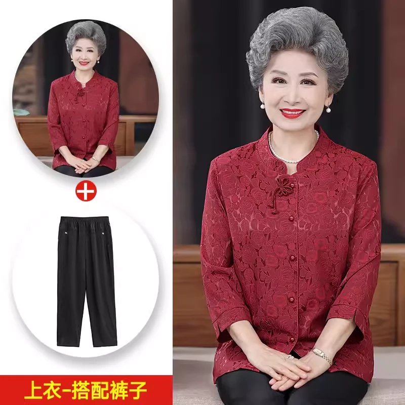 中老年衬衣女奶奶夏装衬衫老人高档衣服老年妈妈春秋装喜婆婆唐装