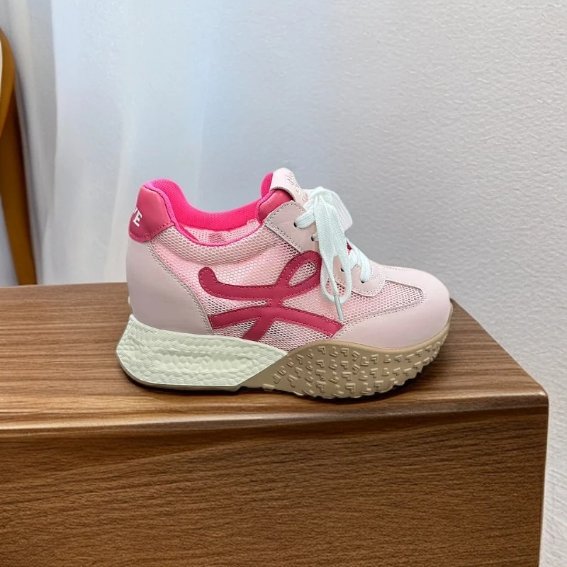 【经典复古】2025夏季新款网面增高厚底阿甘鞋女鞋德训鞋227-18