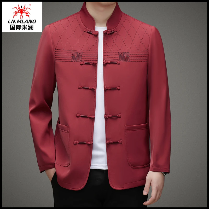 中国风男士新中式中山装立领长袖2025春季中老年人爸爸装唐装外套