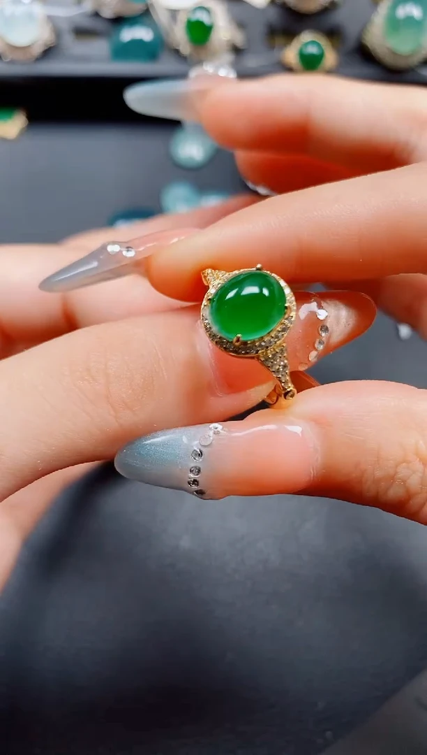 翡翠戒指银S925镶嵌翡翠