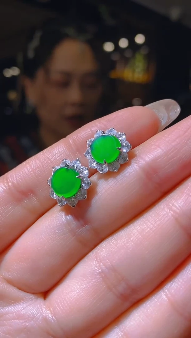 【闪购商品】翡翠耳饰银S925镶嵌067（多样性发货）