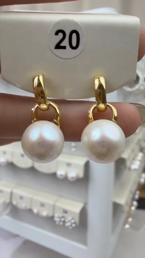 银S925镶嵌耳饰淡水珍珠11-12mm耳钉