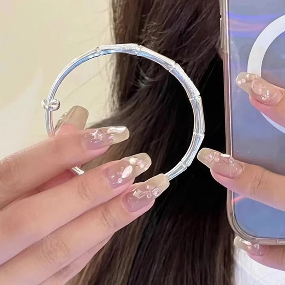 足银手镯 足银999.9 竹节手镯女实心推拉镯子年轻款送女友