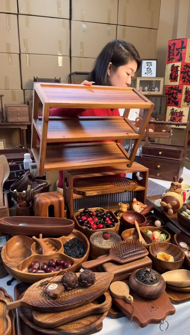 【闪购商品】微瑕胡桃木三层壶杯置物架