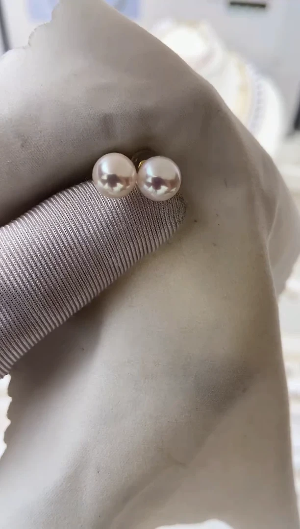 18K金镶嵌耳饰海水珍珠特选福利不退不换6.5-7mm