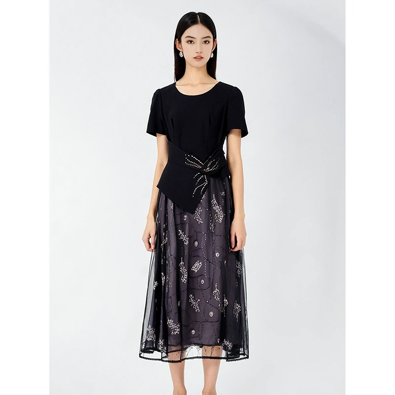 台湾品牌高端女装春夏新款休闲夏季气质连衣裙黑色裙子欧3106P