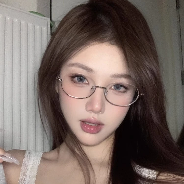 日系复古金属椭圆半无框素颜眼镜高级网感女妖风学生配近视高度数