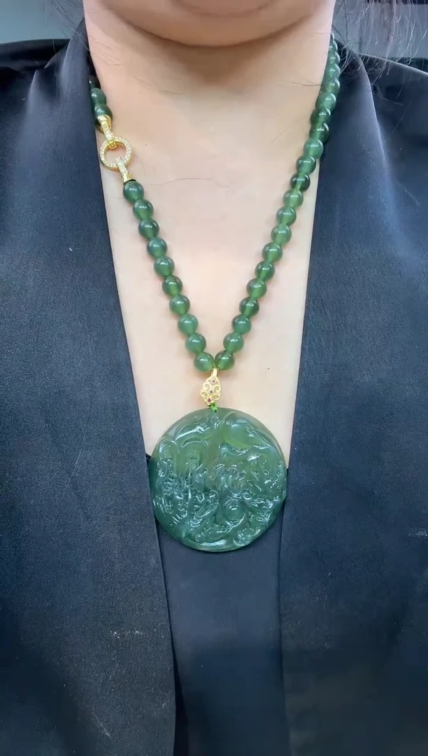 【闪购商品】岫玉颈饰未镶嵌啤酒瓶底龙凤呈祥妈妈链一套