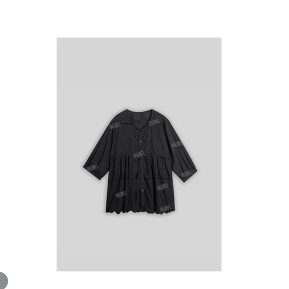 【可可甄选】“花开半夏”25春夏薄款宽松圆领花边刺绣衬衫上衣