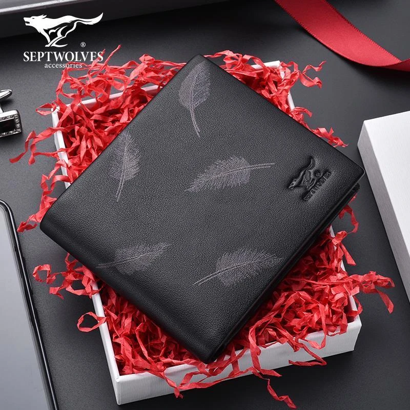 七匹狼男士钱包真皮短款多功能新款正品高档男款钱夹头层牛皮钱袋